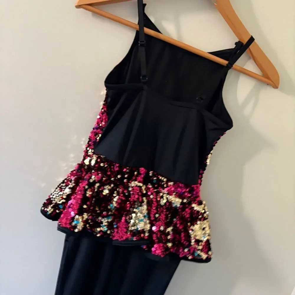 Weissman MC Pink Gold Sequin Unitard Dance Recital Costume 11509 Jazz Tap Acro